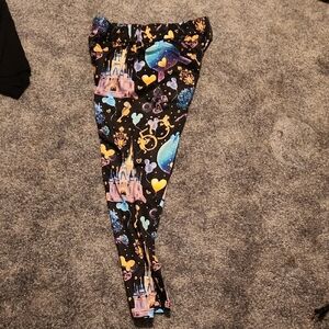 Womens Fantasy Castle Print Leggings - Black and Blue